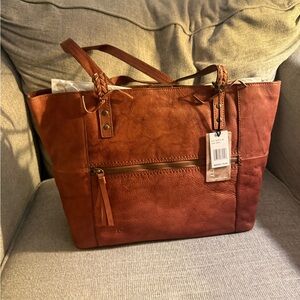NWT Elegant Brown Leather Born Tote Bag